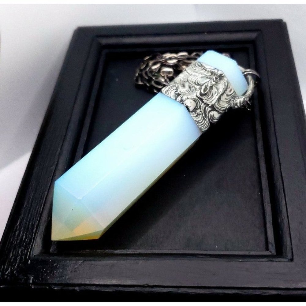 Huge Opalite Tower Statement Necklace Gothic Fant… - image 3